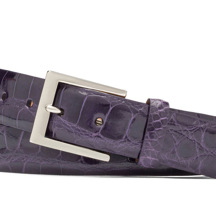 1-3/8" Glazed American Alligator Belt with Nickel and Gold Buckles