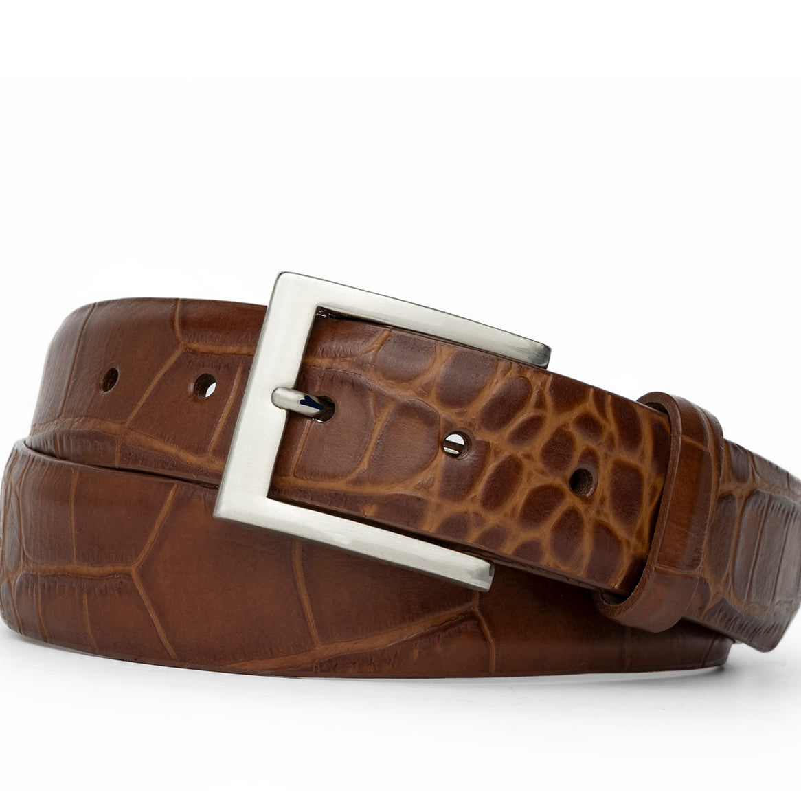 1-3/8" Matte American Alligator Belt with Brushed Nickel and Gold Buckles