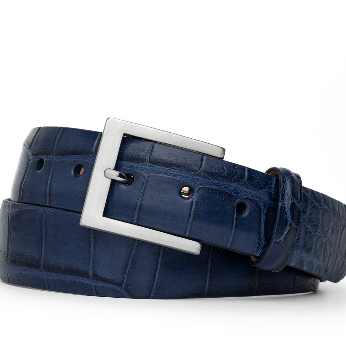 1-3/8" Matte American Alligator Belt with Brushed Nickel and Gold Buckles