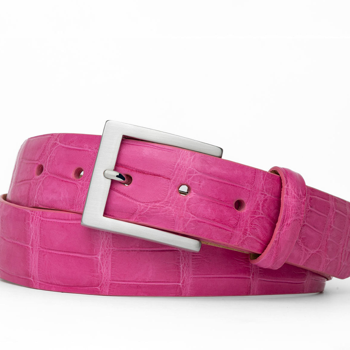 1-3/8" Matte American Alligator Belt with Brushed Nickel and Gold Buckles