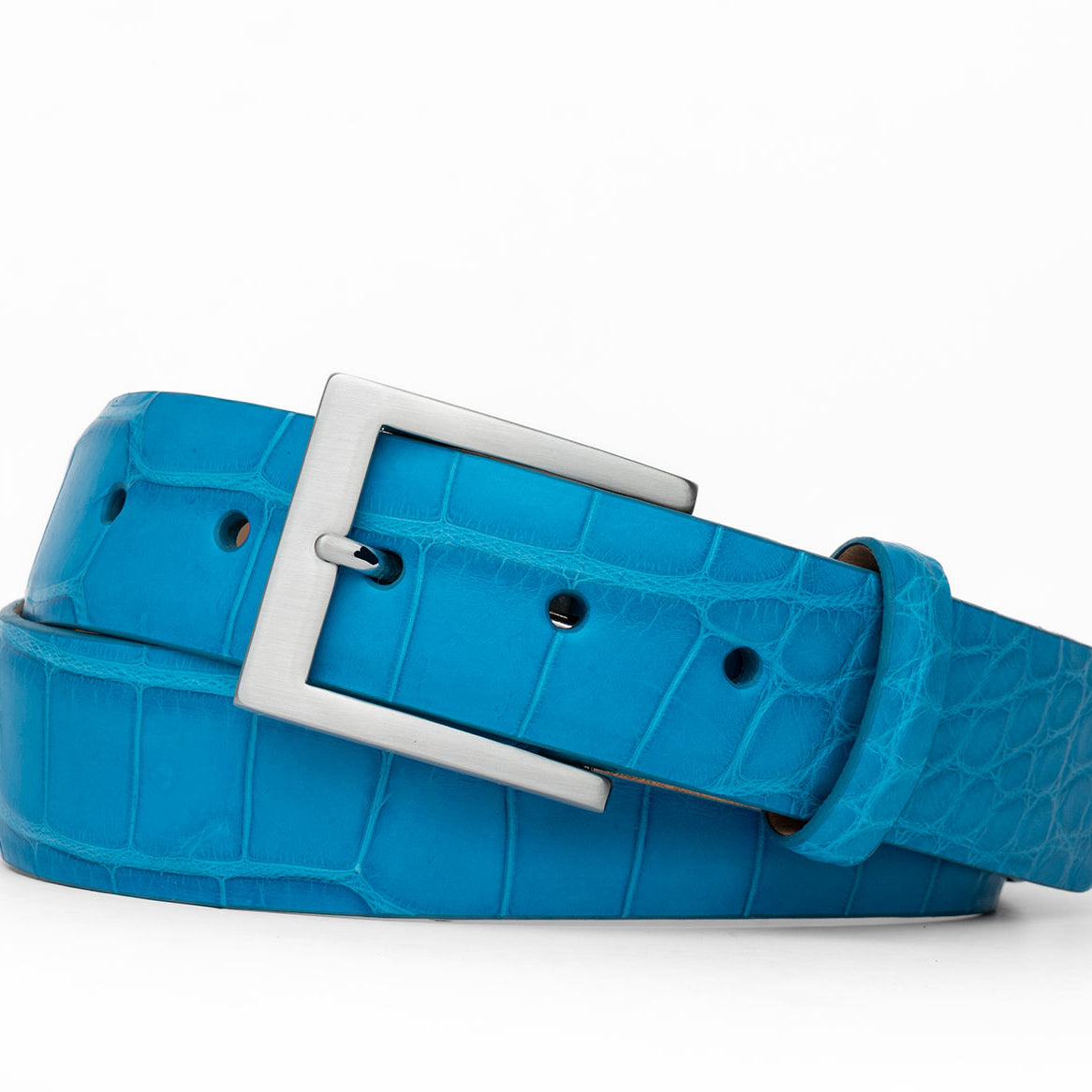 1-3/8" Matte American Alligator Belt with Brushed Nickel and Gold Buckles