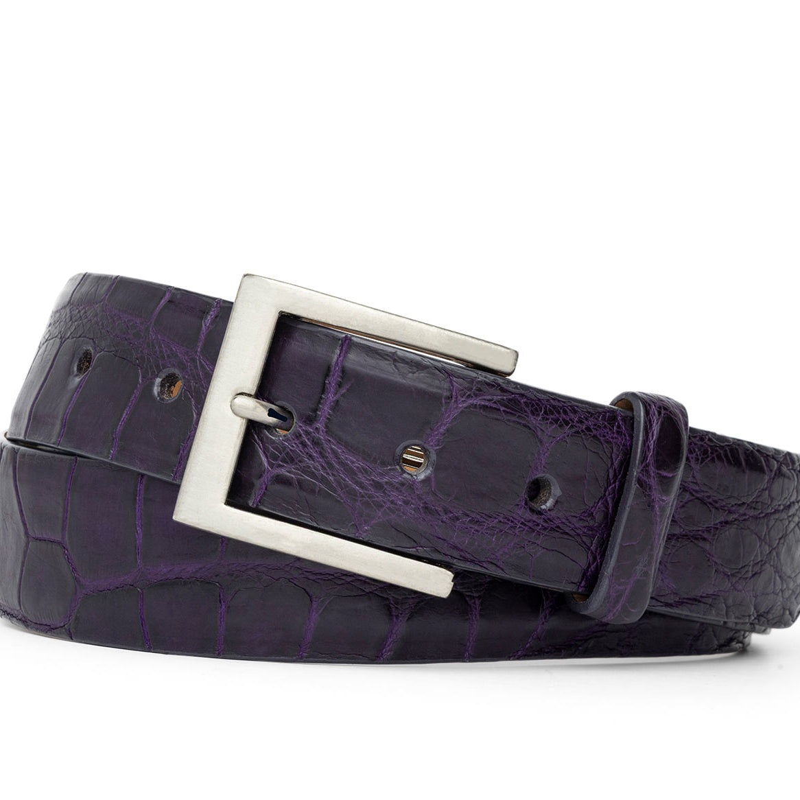 1-3/8" Matte American Alligator Belt with Brushed Nickel and Gold Buckles