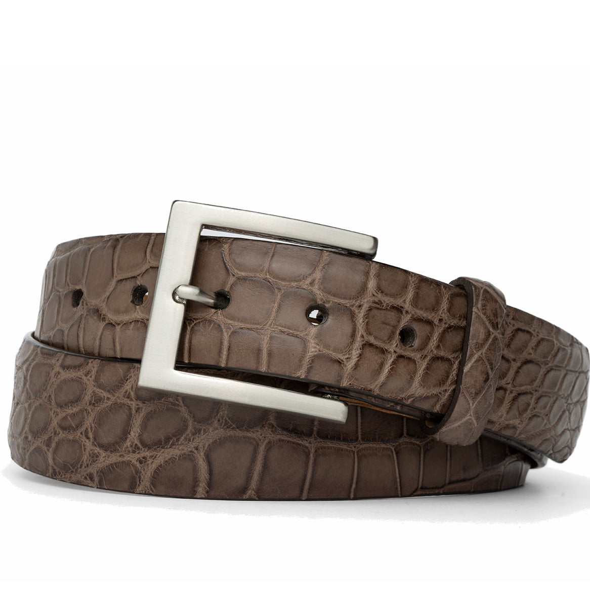 1-3/8" Matte American Alligator Belt with Brushed Nickel and Gold Buckles
