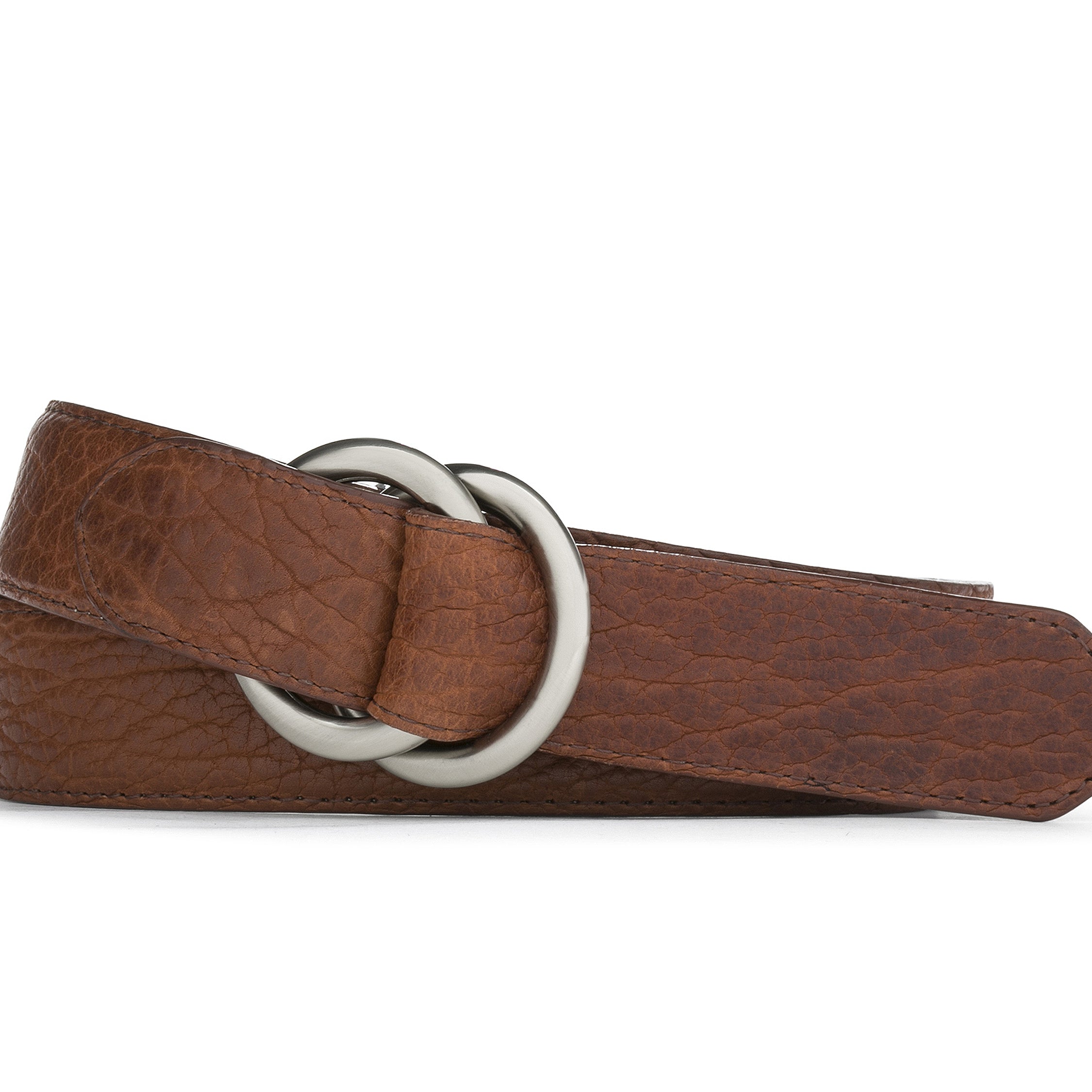 Tucson American Bison Belt with Brushed Nickel O-ring Buckles - Peanut