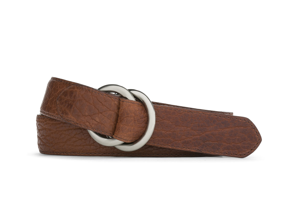Tucson American Bison Belt with Brushed Nickel O-ring Buckles - Peanut