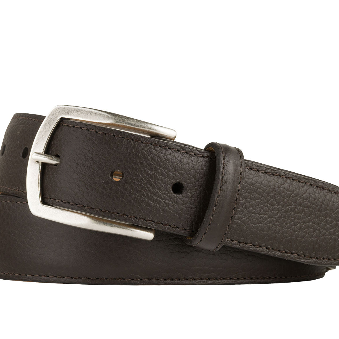 Pebbled Calf Belt with Nickel Buckle