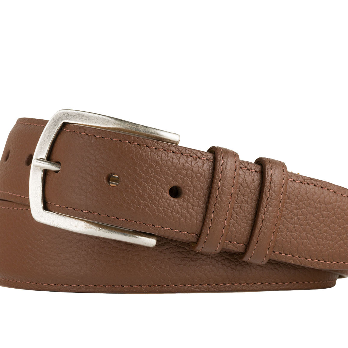 Pebbled Calf Belt with Nickel Buckle