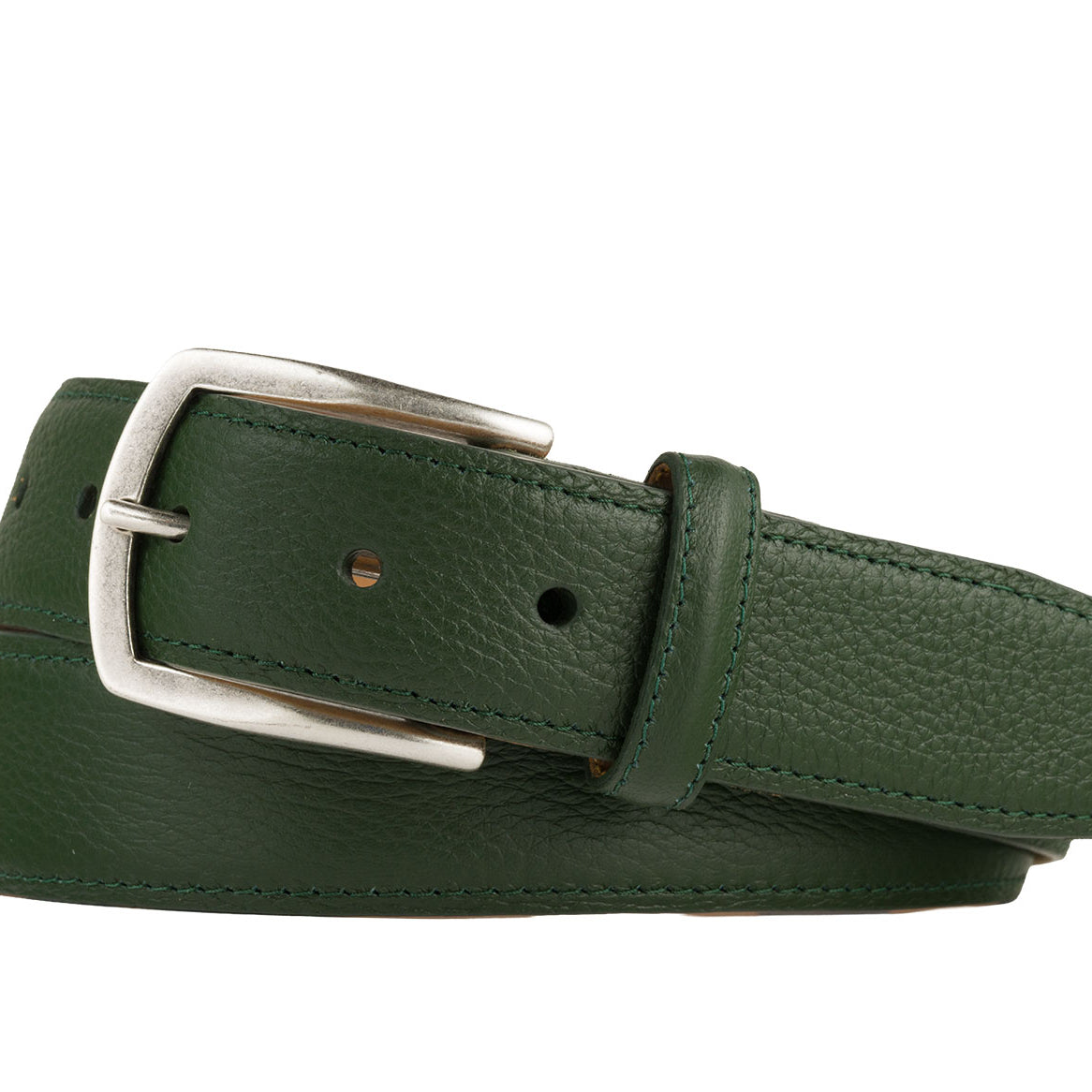 Pebbled Calf Belt with Nickel Buckle
