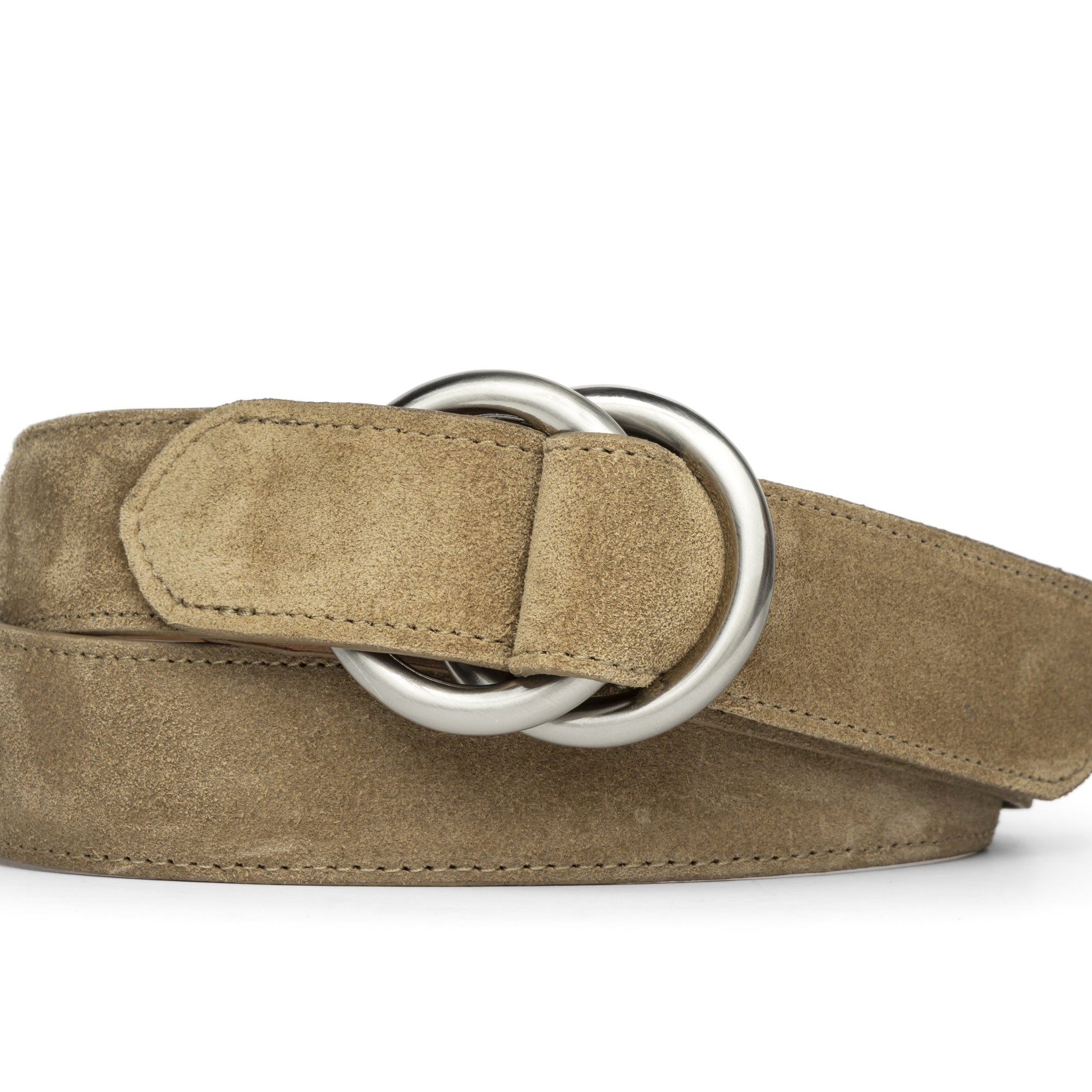 Suede Belt with O-ring Buckles - Tan