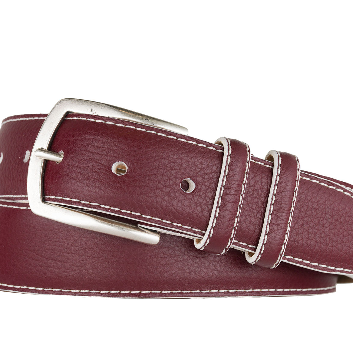 Contrast Pebbled Calf Belt with Nickel Buckle