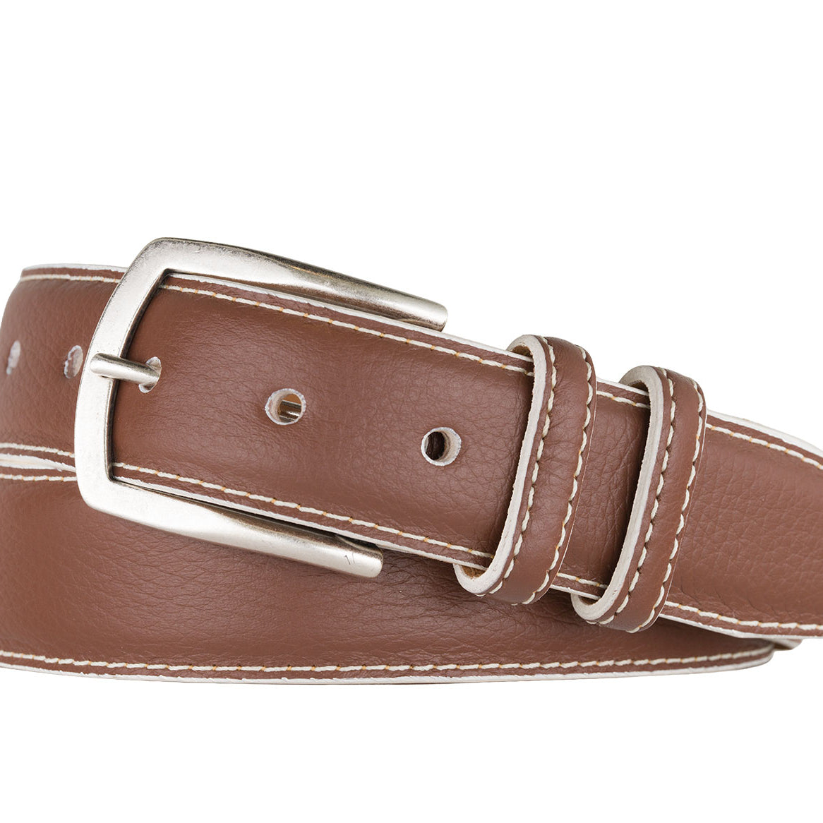 Contrast Pebbled Calf Belt with Nickel Buckle