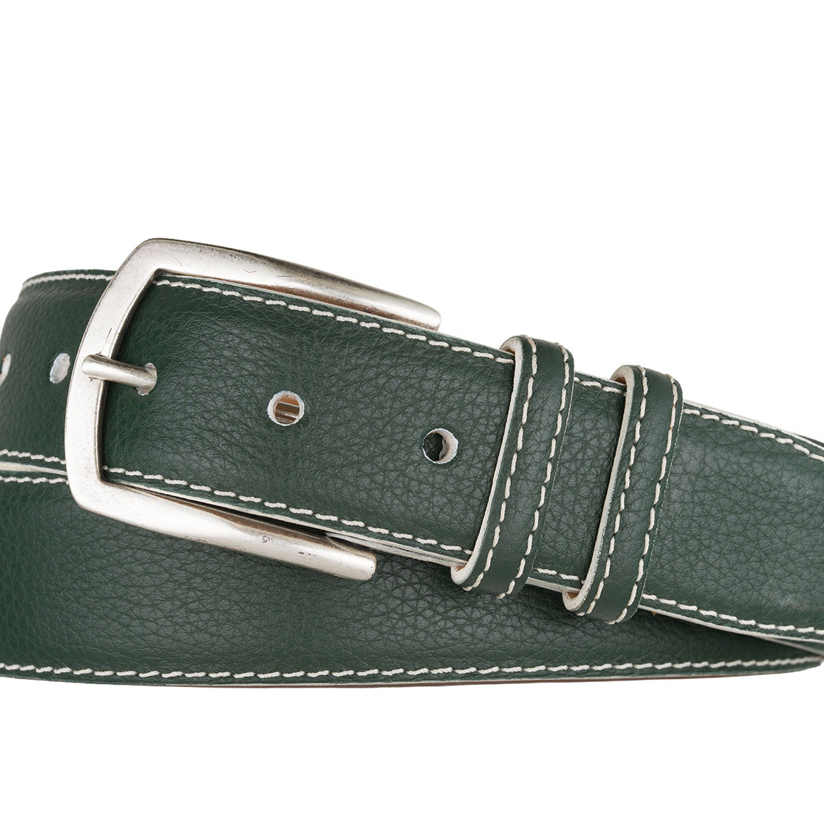 Contrast Pebbled Calf Belt with Nickel Buckle