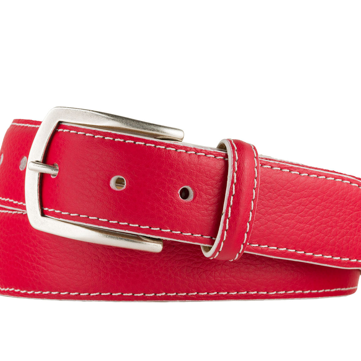 Contrast Pebbled Calf Belt with Nickel Buckle