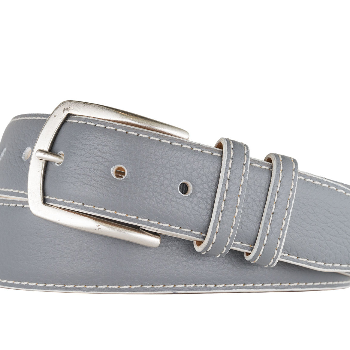 Contrast Pebbled Calf Belt with Nickel Buckle