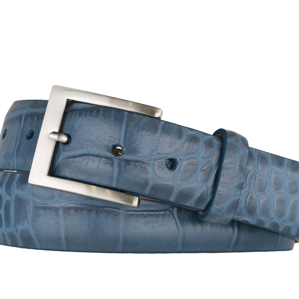 Embossed Crocodile Belt with Brushed Nickel Buckle