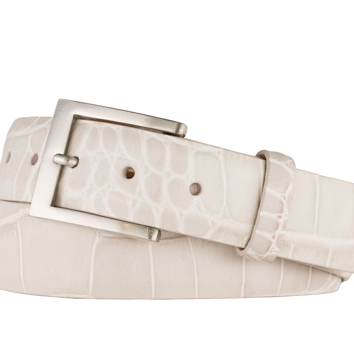 Embossed Crocodile Belt with Brushed Nickel Buckle