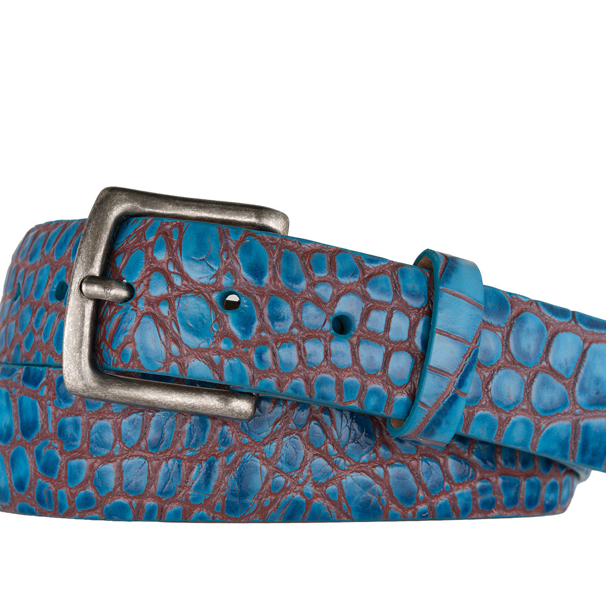 Two-Toned Embossed Crocodile Belt with Antique Silver Buckle