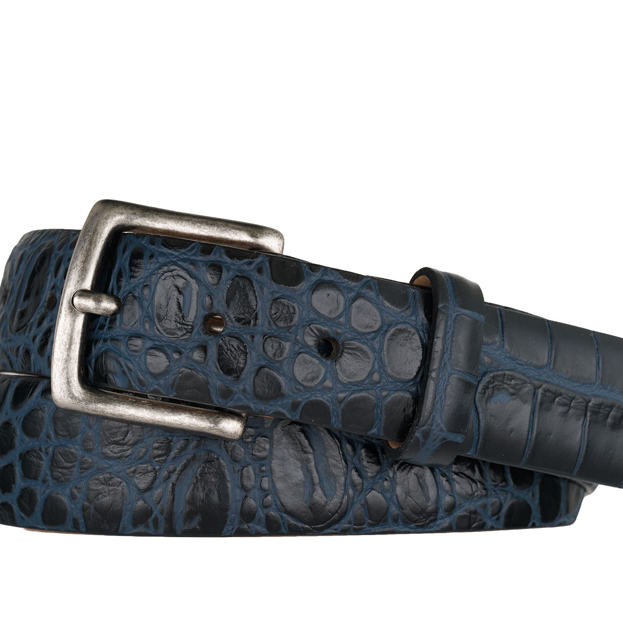 Two-Toned Embossed Crocodile Belt with Antique Silver Buckle