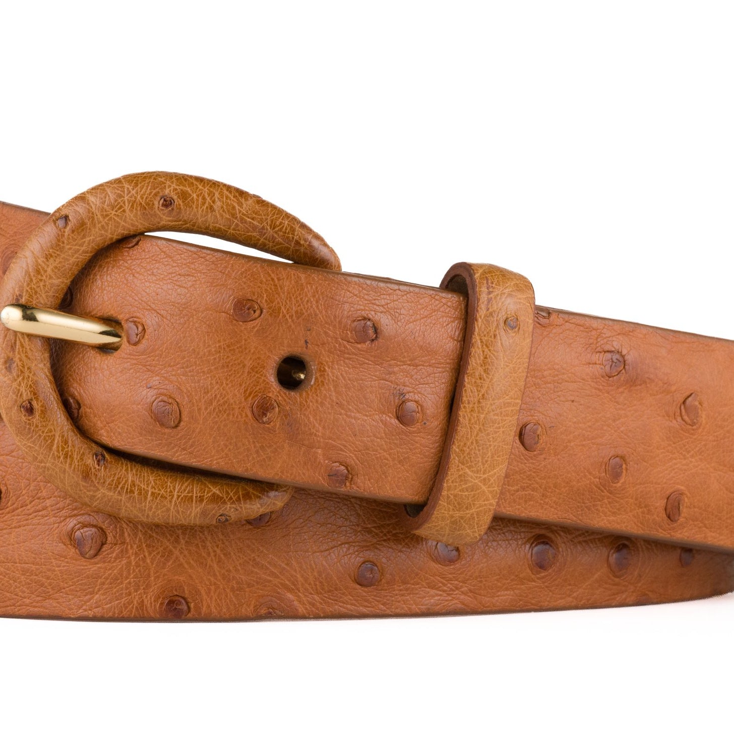 Ostrich Belt with Covered Buckle - Brandy