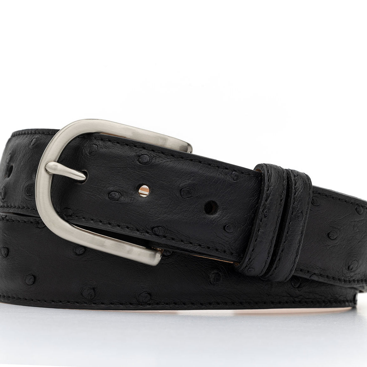 Quilled Ostrich Belt with Brushed Nickel Buckle