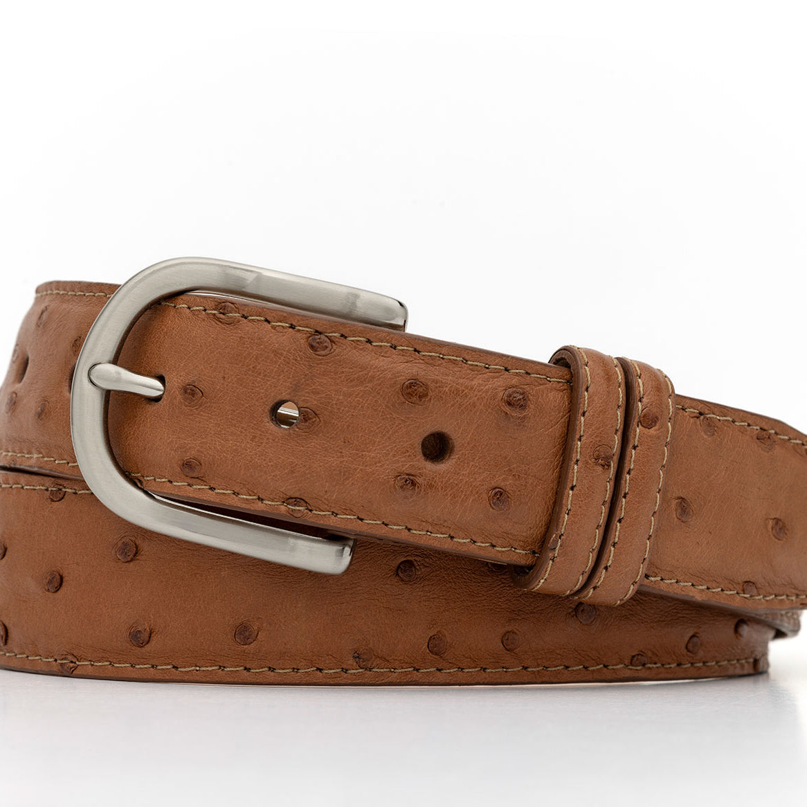 Quilled Ostrich Belt with Brushed Nickel Buckle