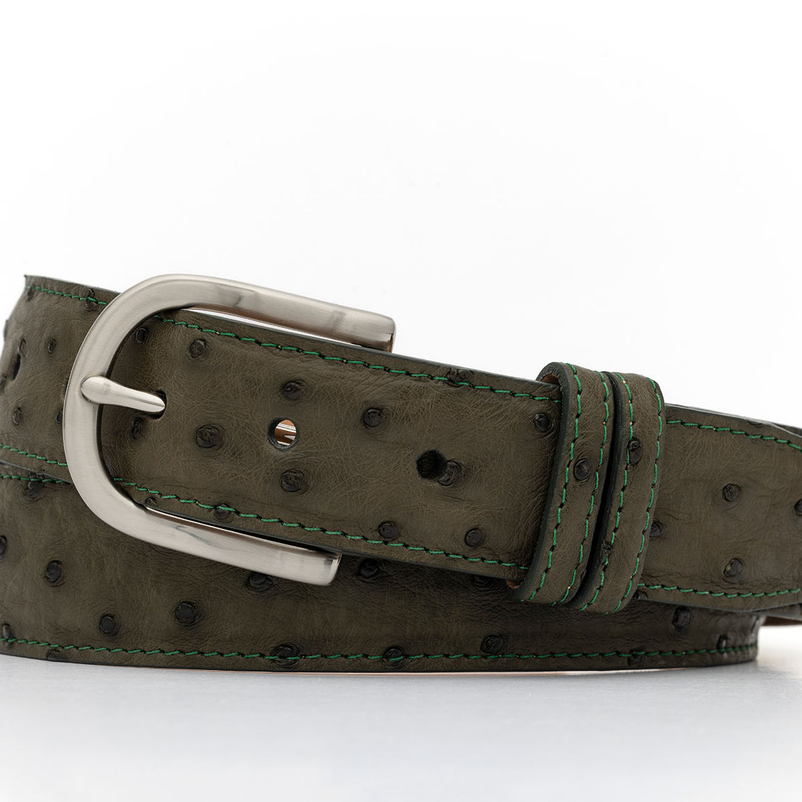 Quilled Ostrich Belt with Brushed Nickel Buckle