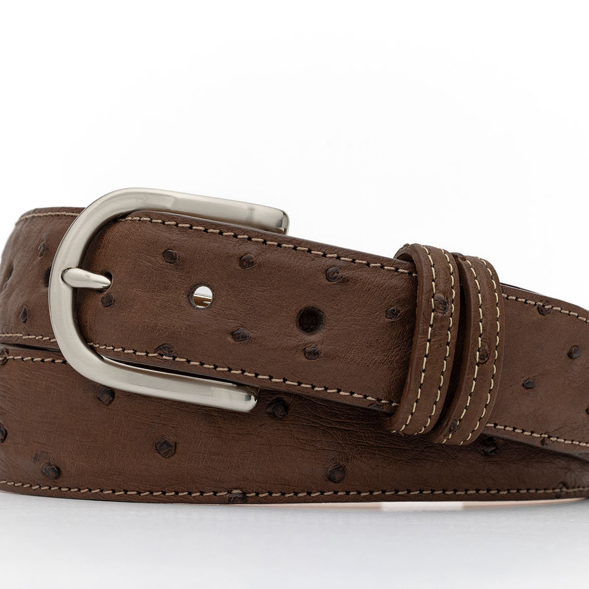 Quilled Ostrich Belt with Brushed Nickel Buckle