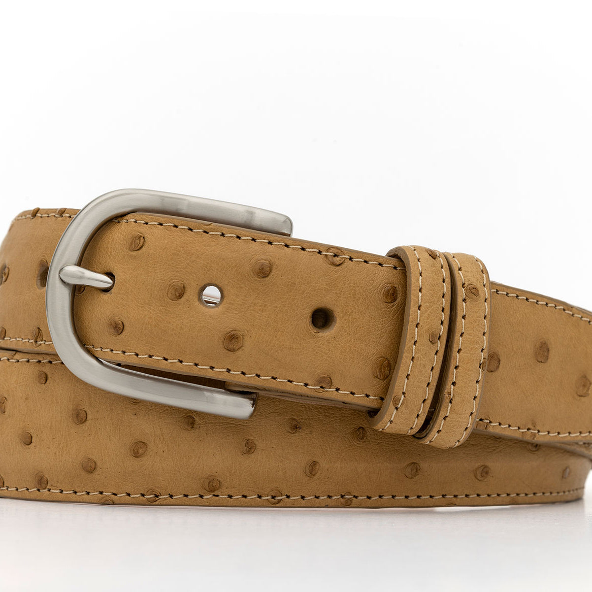 Quilled Ostrich Belt with Brushed Nickel Buckle