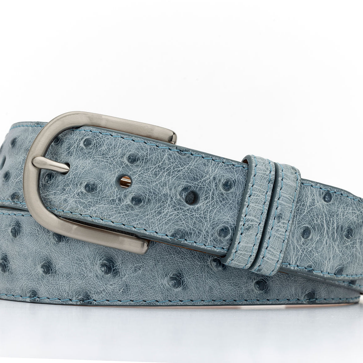 Quilled Ostrich Belt with Brushed Nickel Buckle