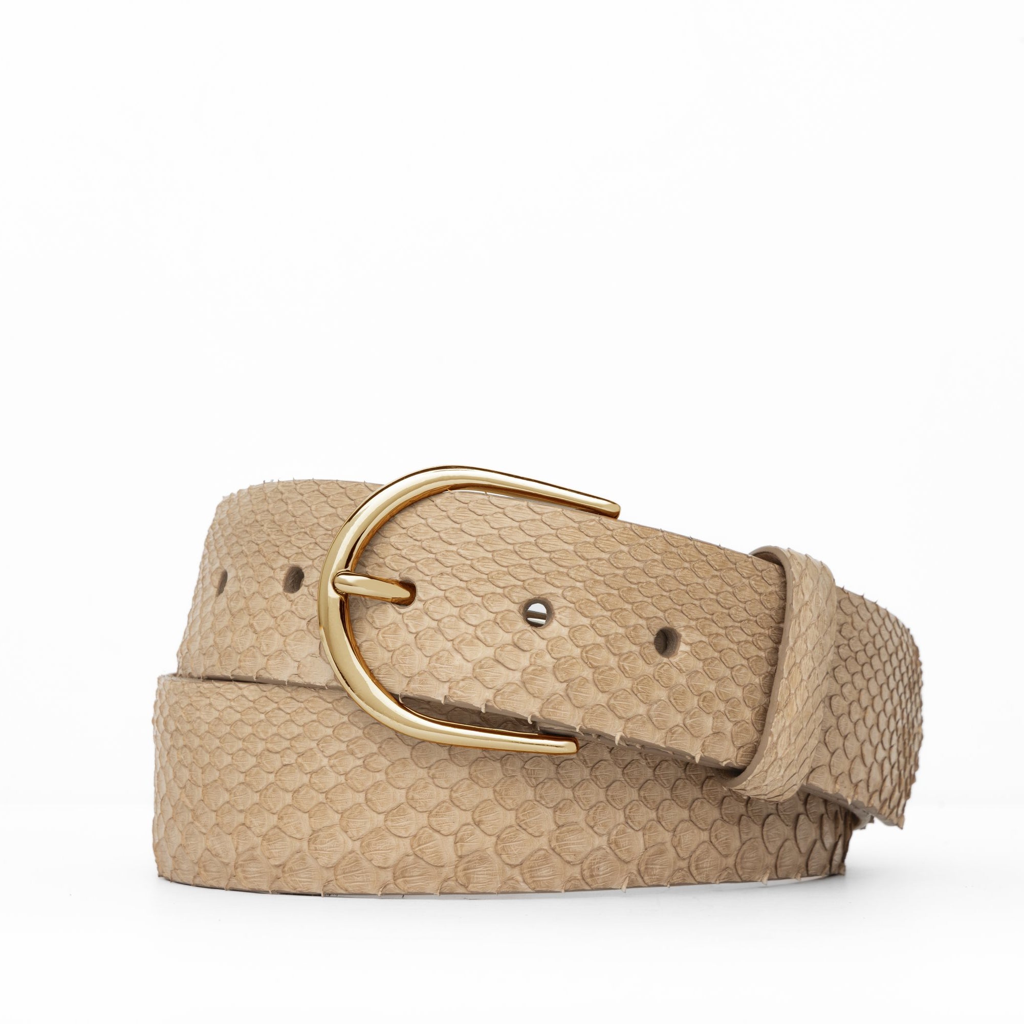 Python Belt with Brushed Gold Buckle - Matte Taupe