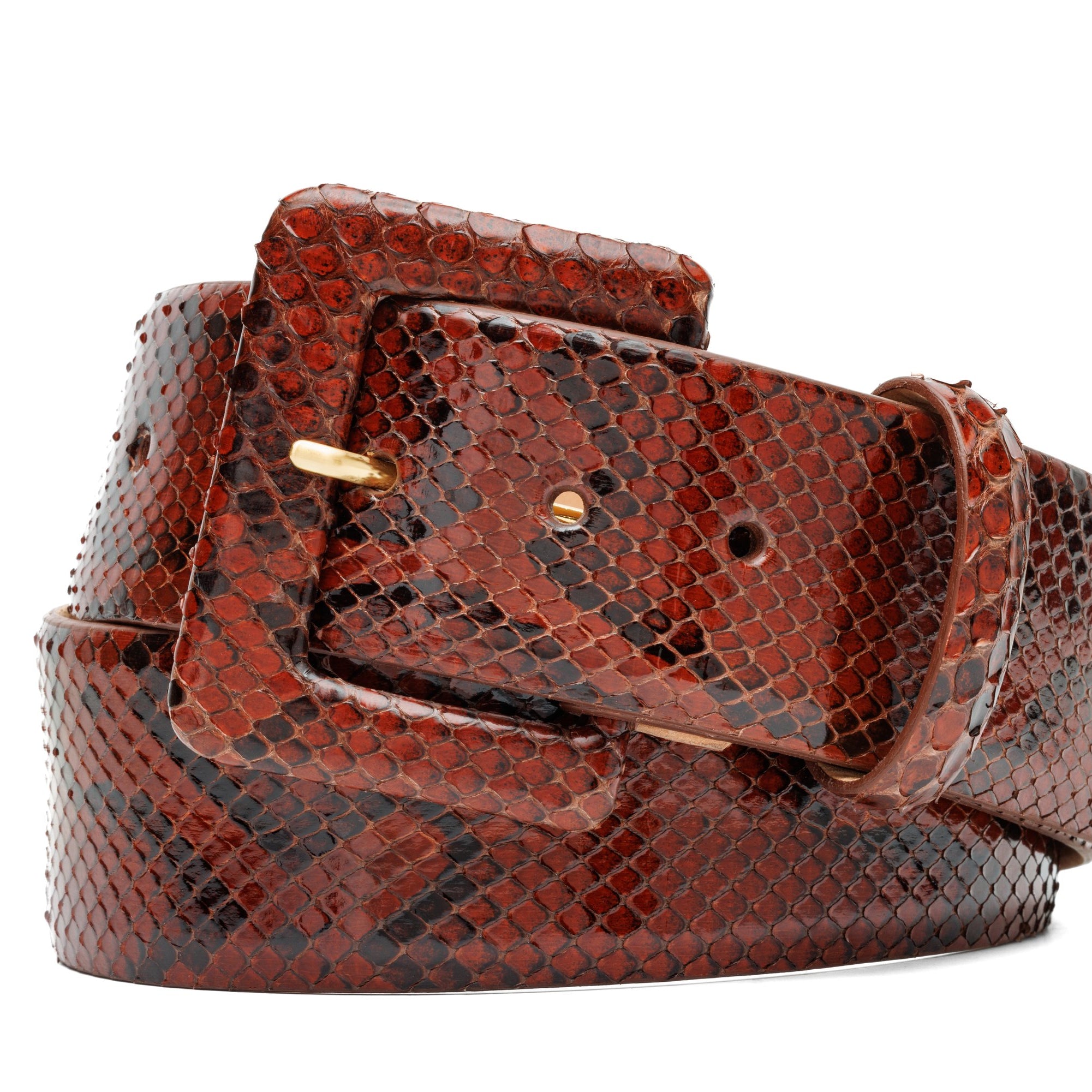 Python Belt with Covered Buckle - Glazed Cognac Diamond