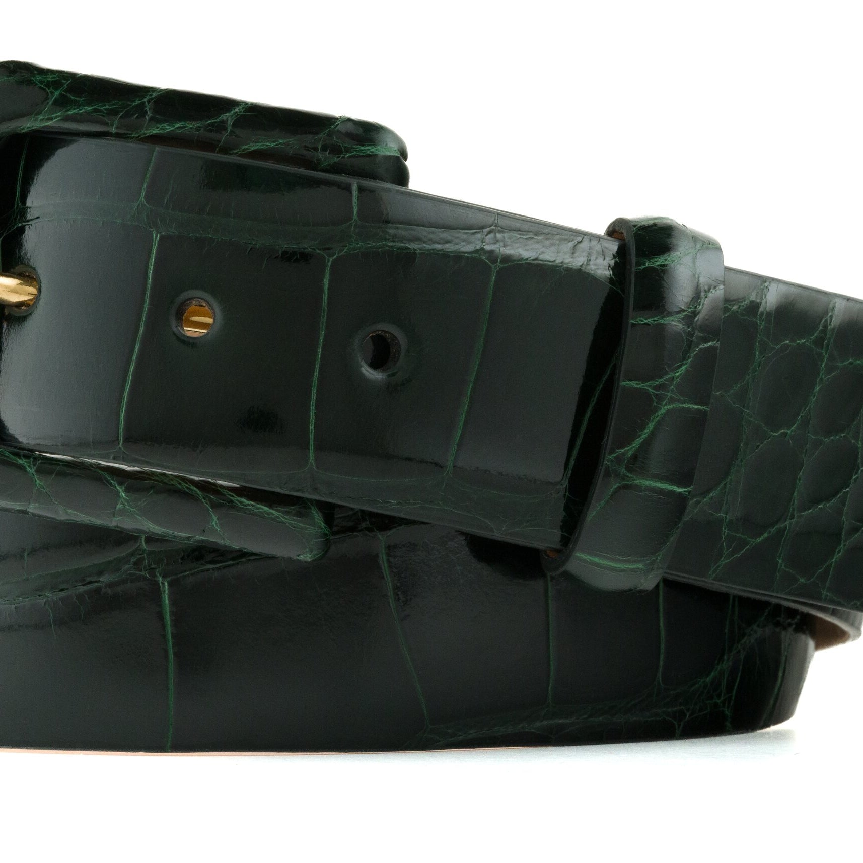 Glazed Alligator Belt with Covered Buckle - Forest Green