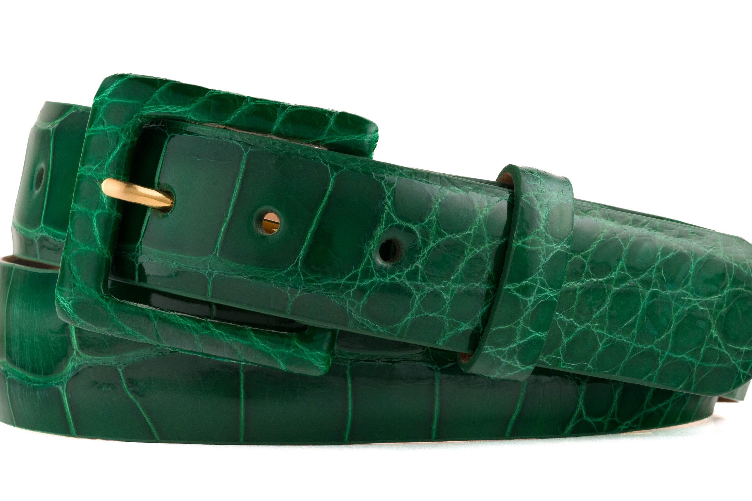 Glazed Alligator Belt with Covered Buckle - Kelly Green