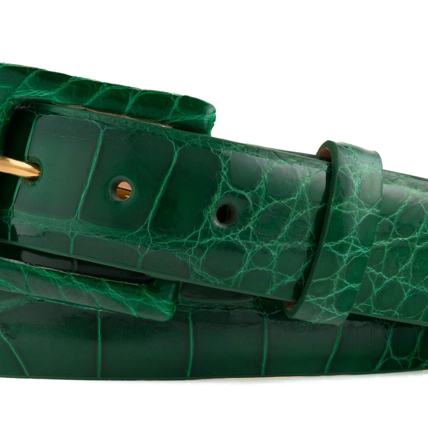 Glazed Alligator Belt with Covered Buckle - Kelly Green