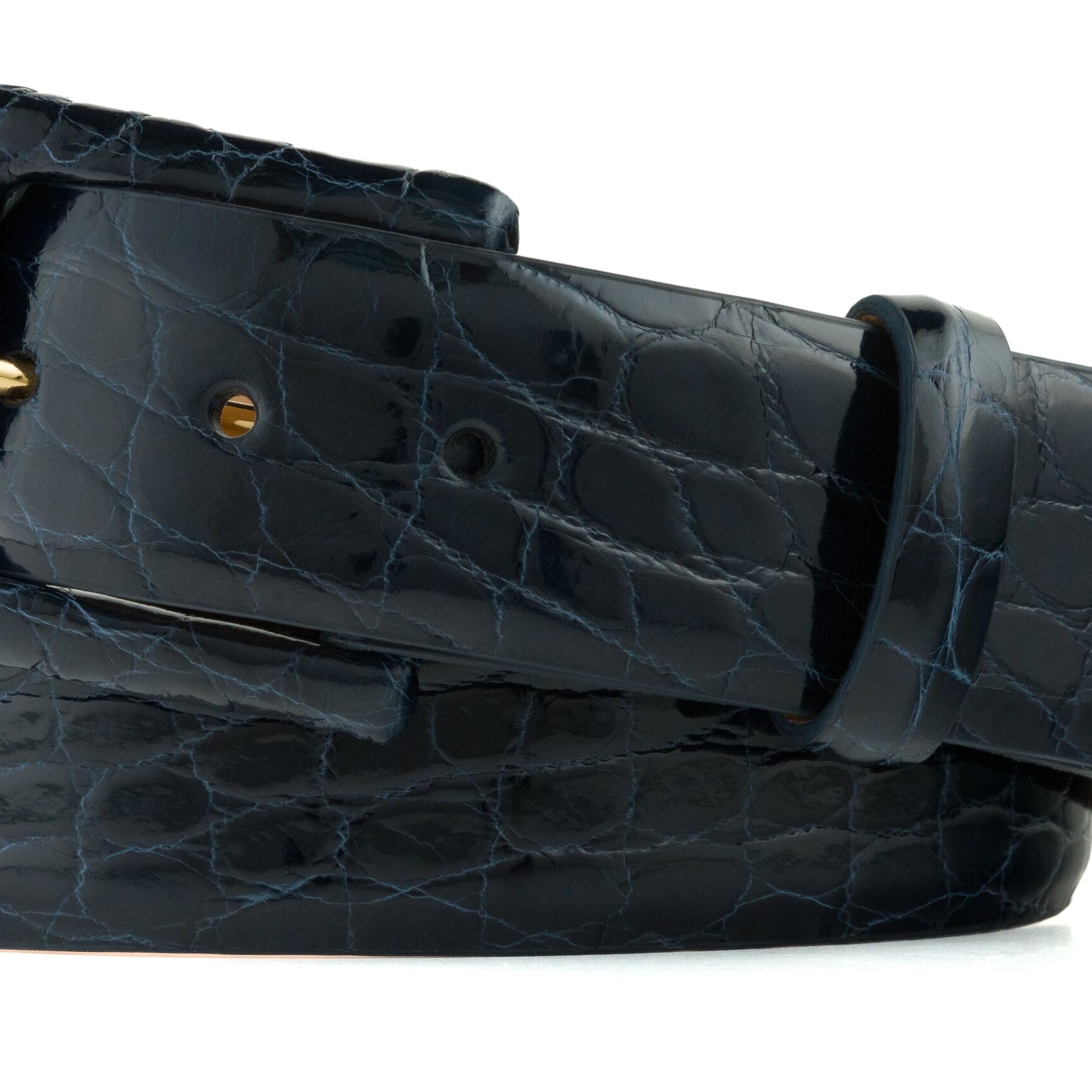 Glazed Alligator Belt with Covered Buckle - Navy