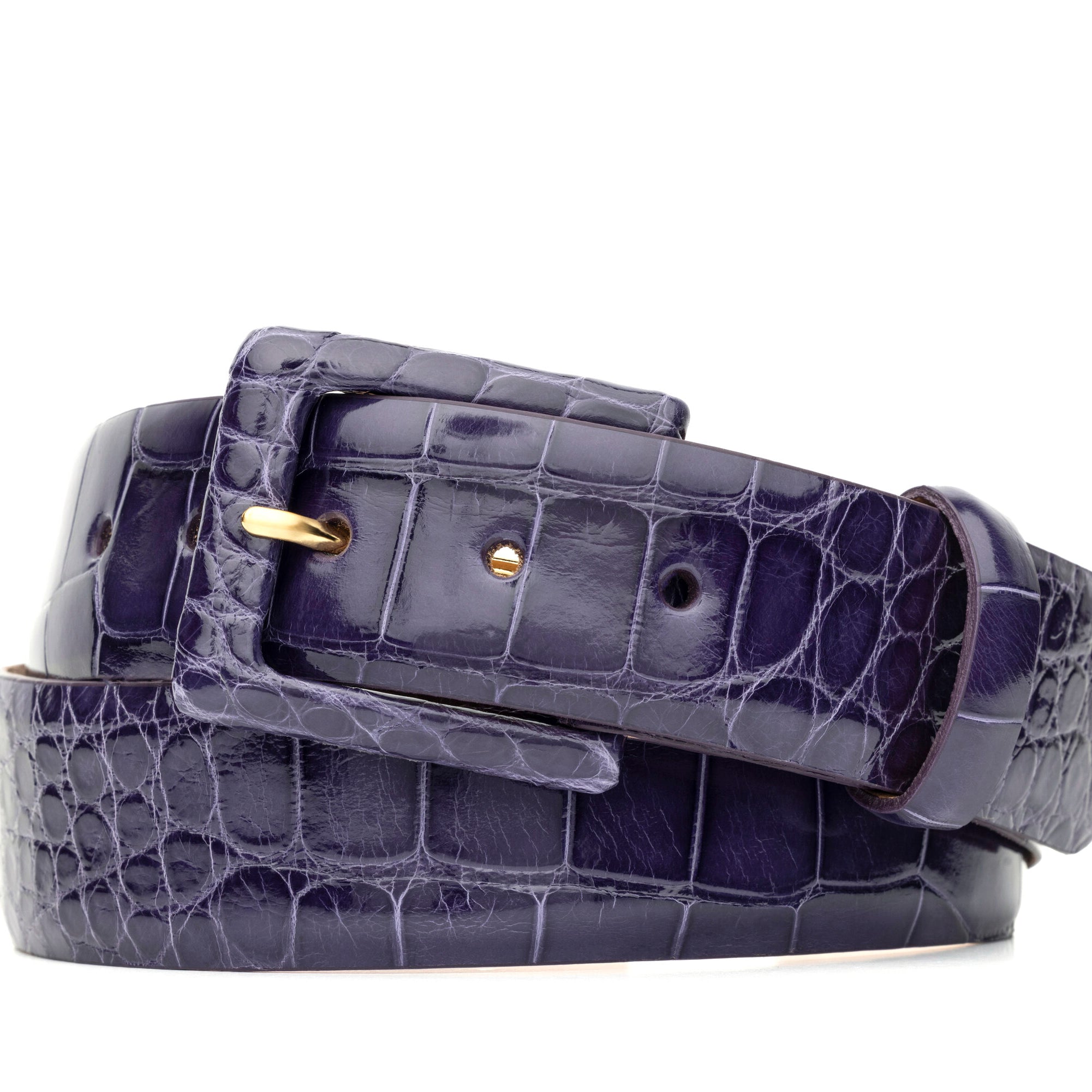 Glazed Alligator Belt with Covered Buckle - Violet