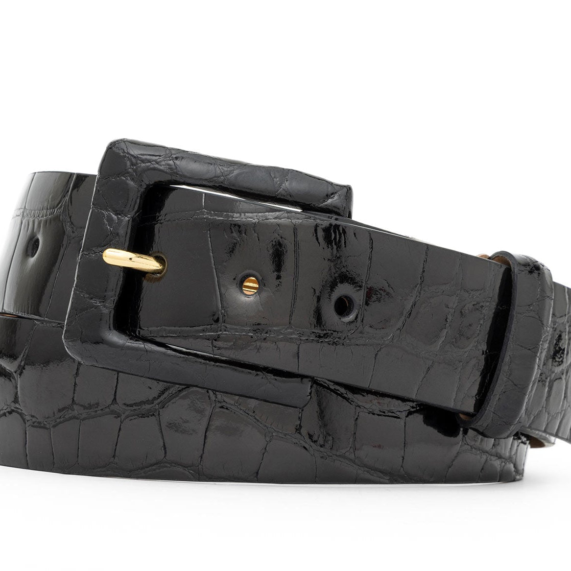 Glazed Alligator Belt with Covered Buckle - Black