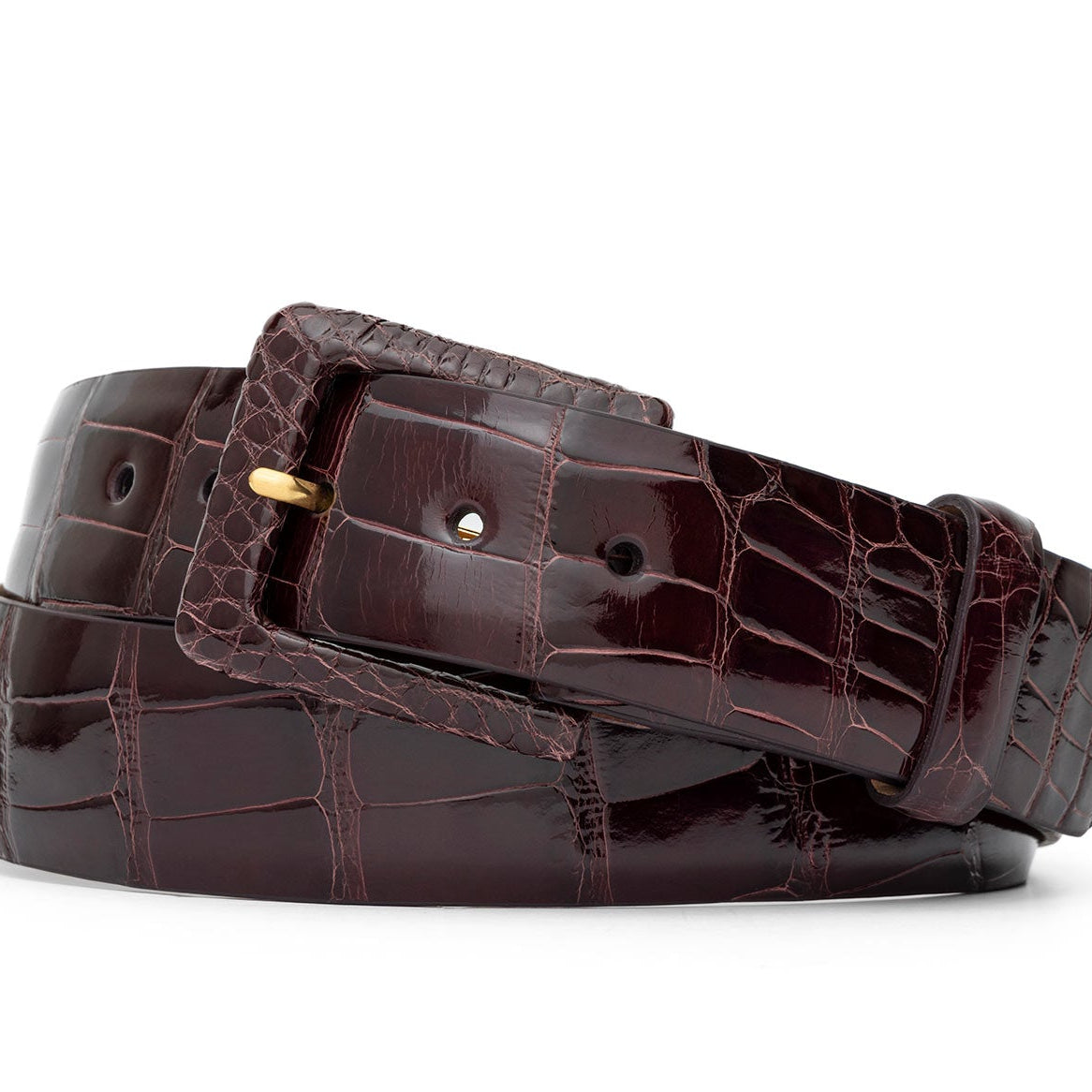 Glazed Alligator Belt with Covered Buckle - Burgundy
