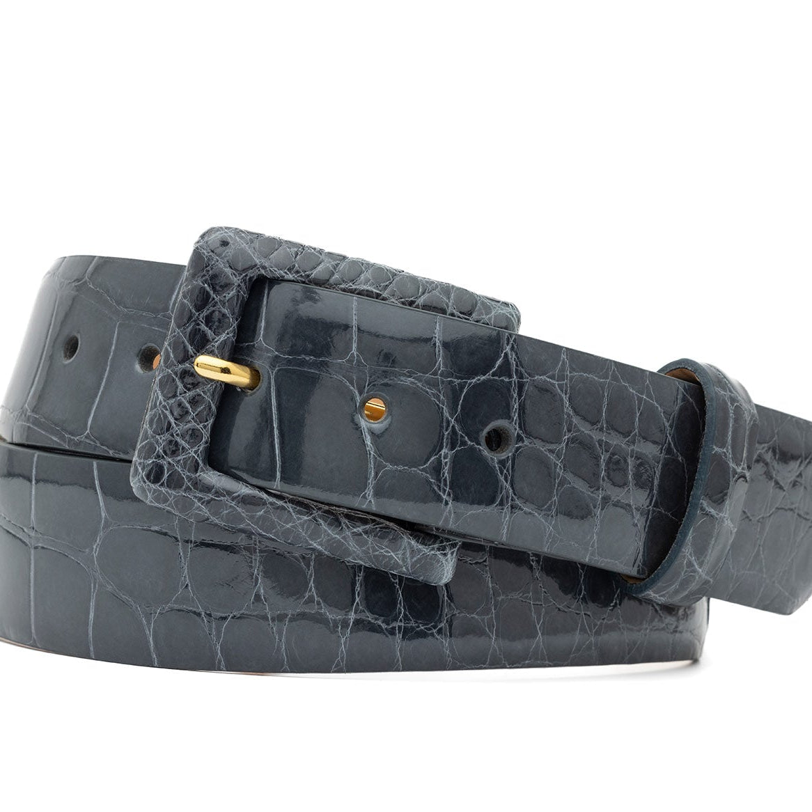 Glazed Alligator Belt with Covered Buckle - Grey