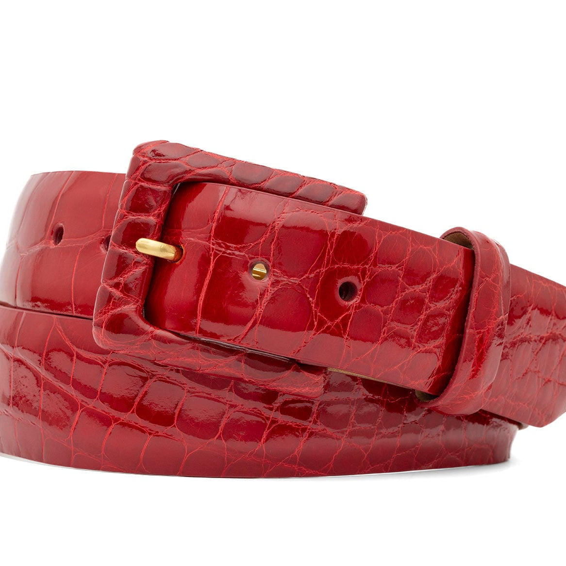 Glazed Alligator Belt with Covered Buckle - Red
