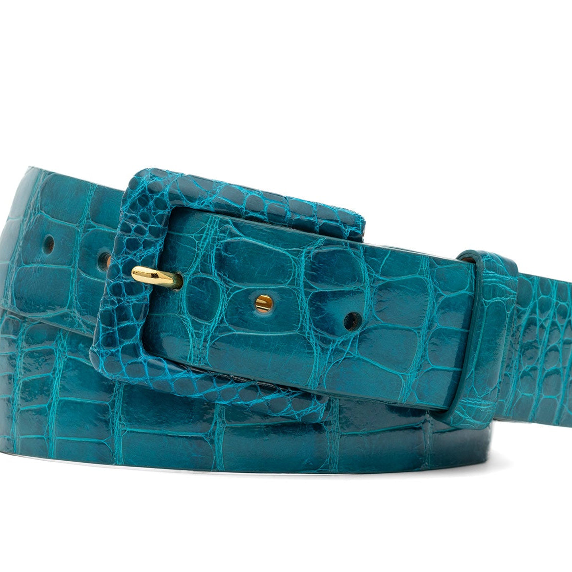 Glazed Alligator Belt with Covered Buckle - Turquoise