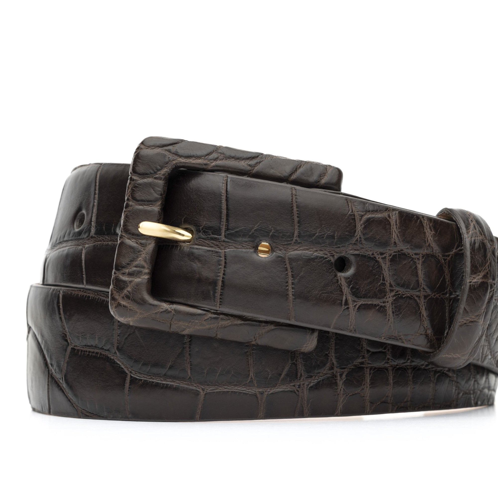 Matte Alligator Belt with Covered Buckle - Chocolate