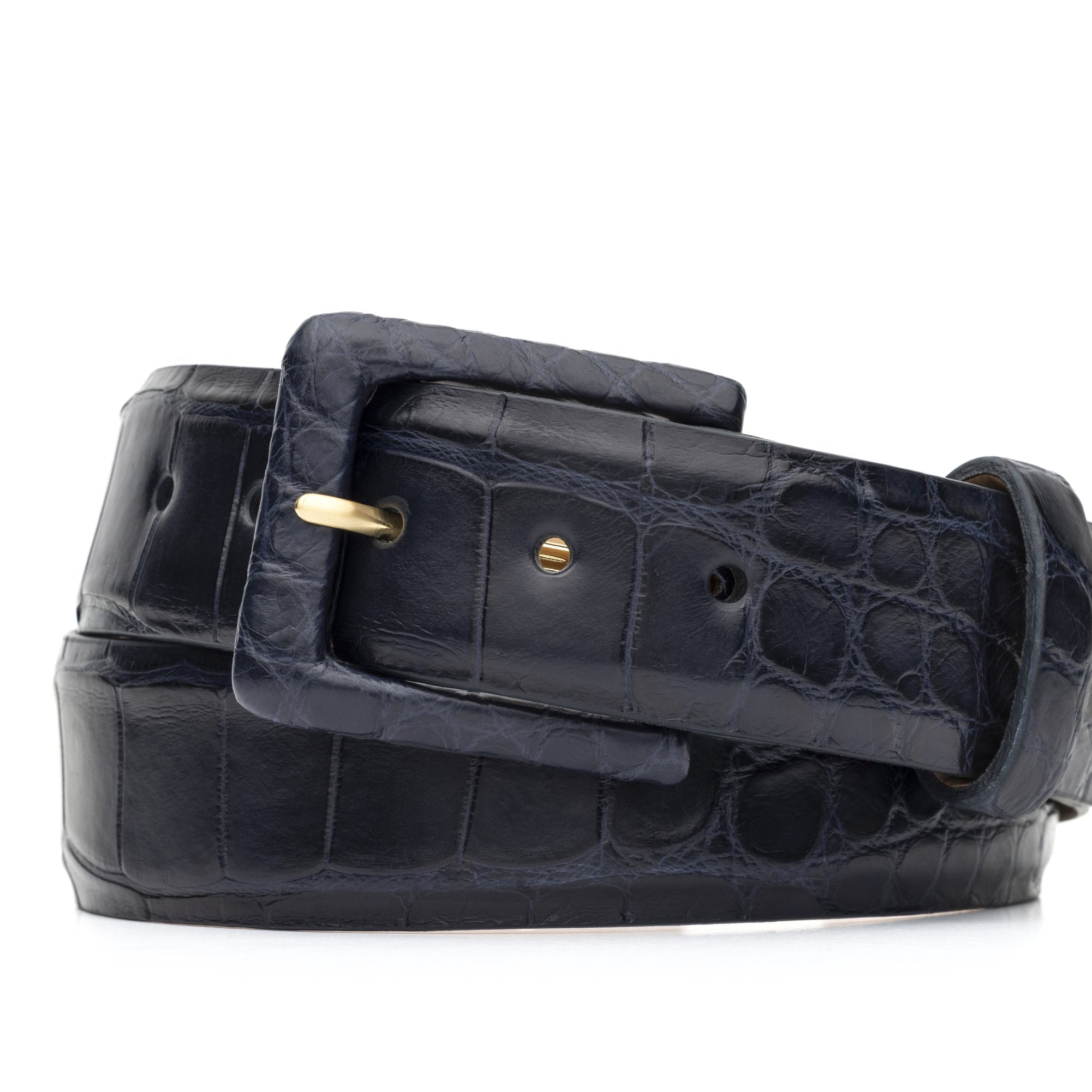 Matte Alligator Belt with Covered Buckle - Navy