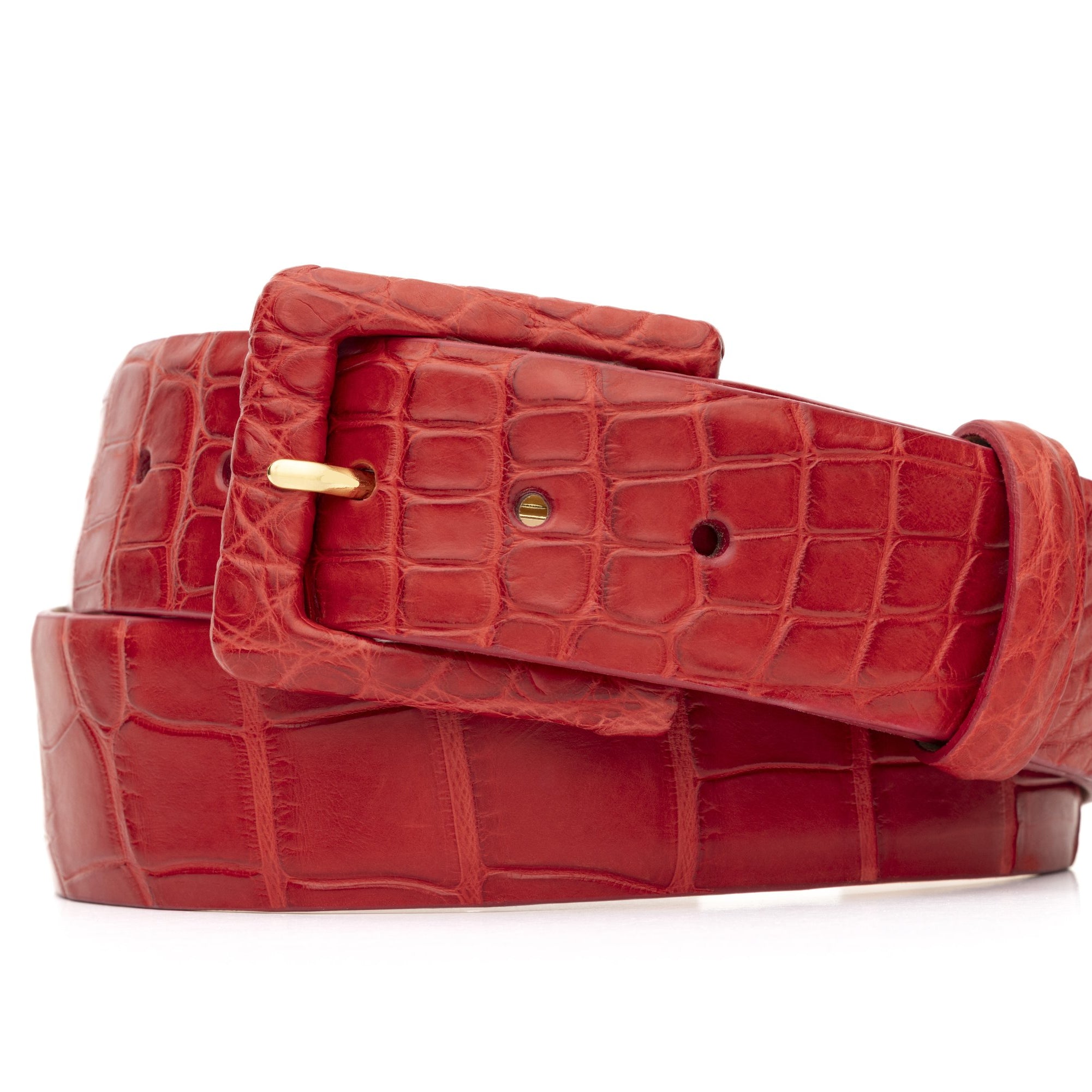 Matte Alligator Belt with Covered Buckle - Red