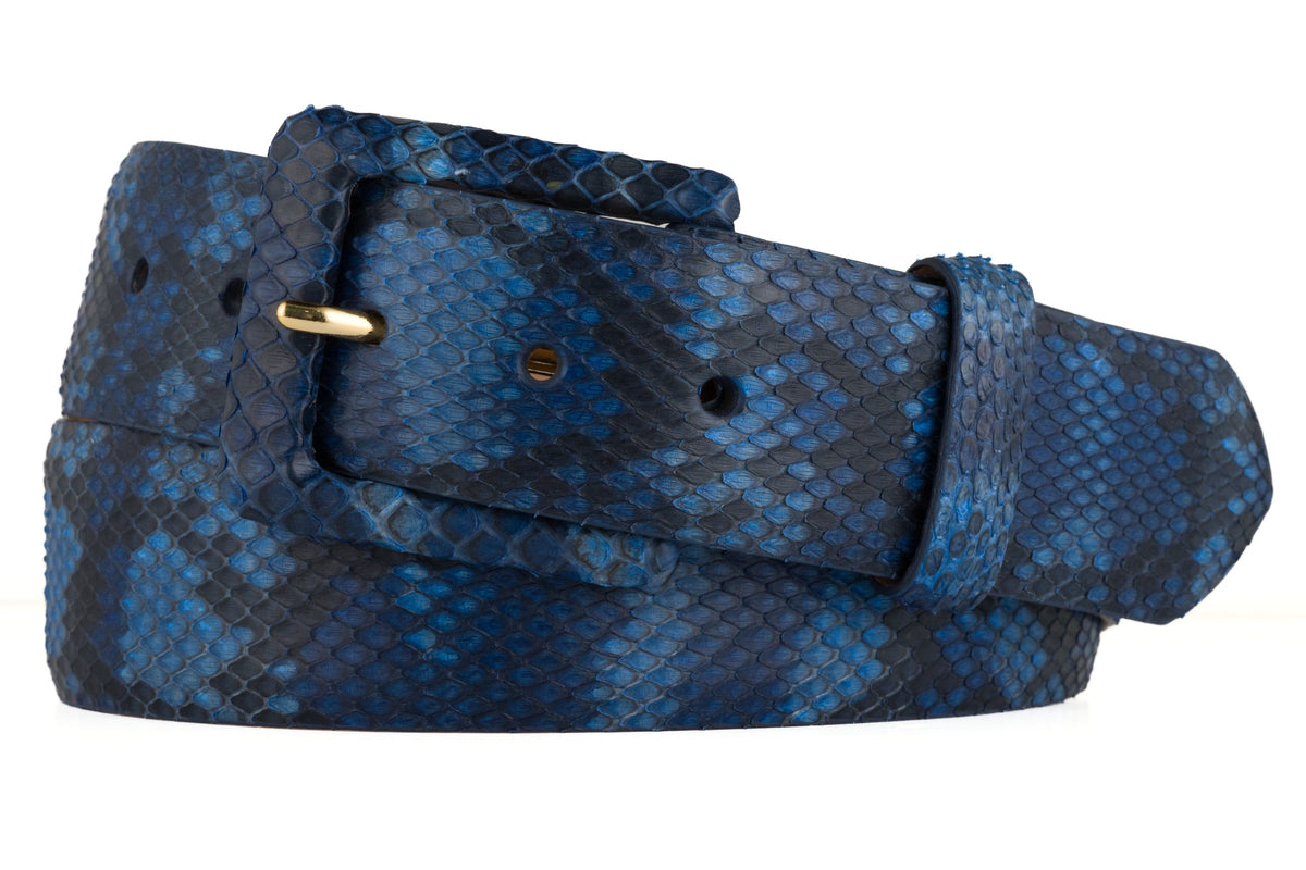 Python Belt with Covered Buckle - Matte Tiger Blue