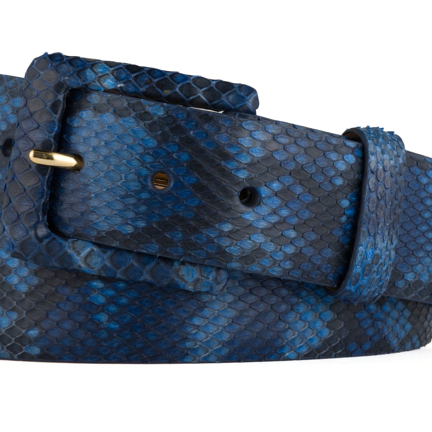 Python Belt with Covered Buckle - Matte Tiger Blue