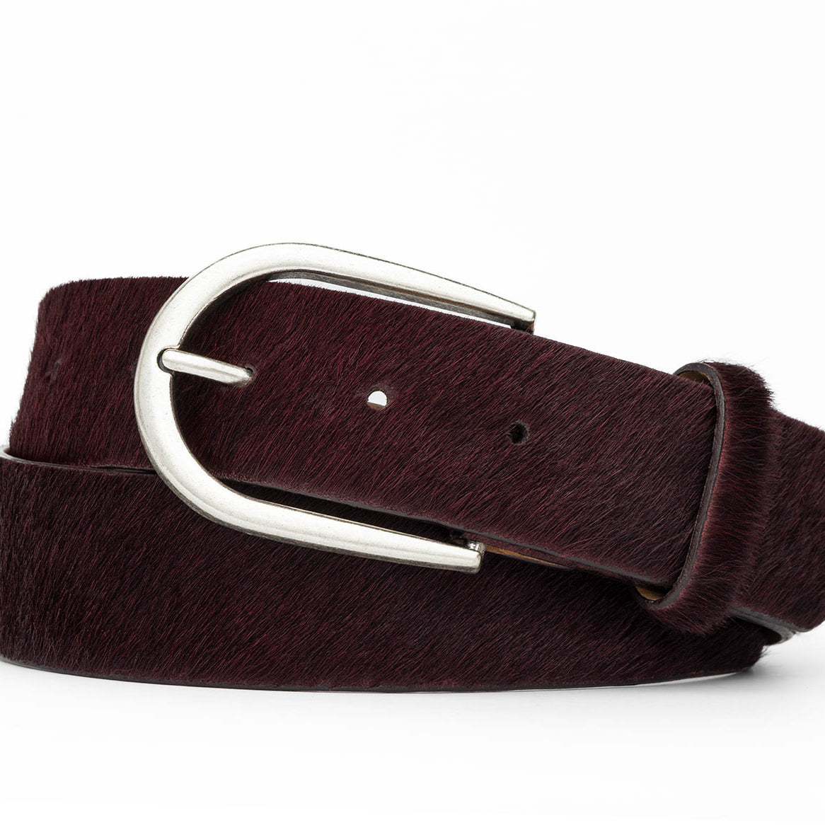 1-1/2" Calf Hair Belt with Antique Silver Buckle
