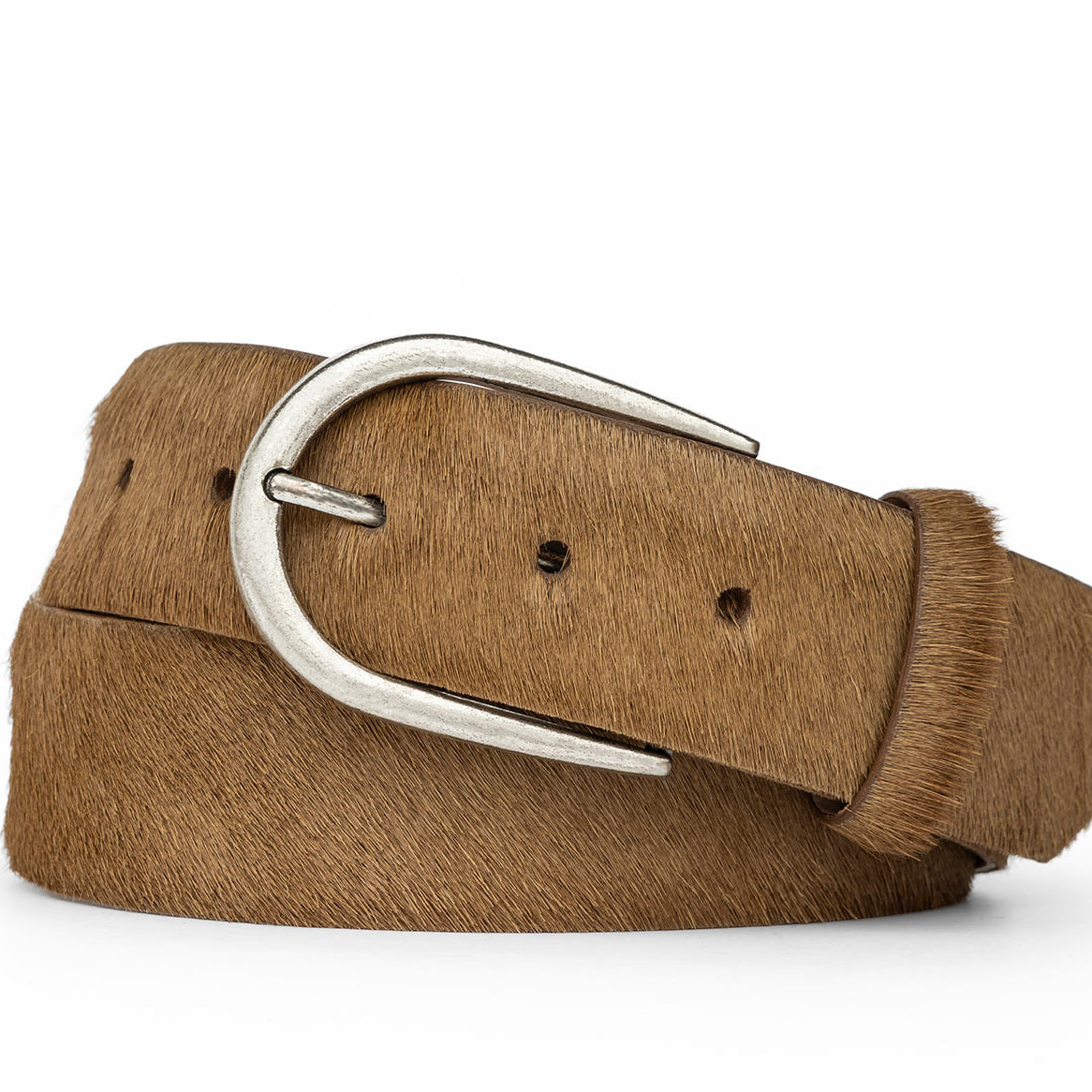 1-1/2" Calf Hair Belt with Antique Silver Buckle