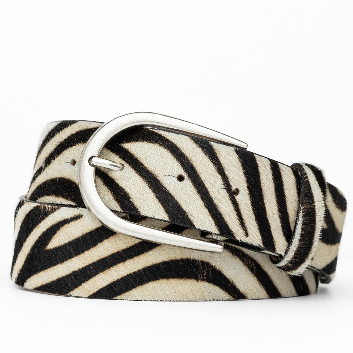 1-1/2" Calf Hair Belt with Antique Silver Buckle