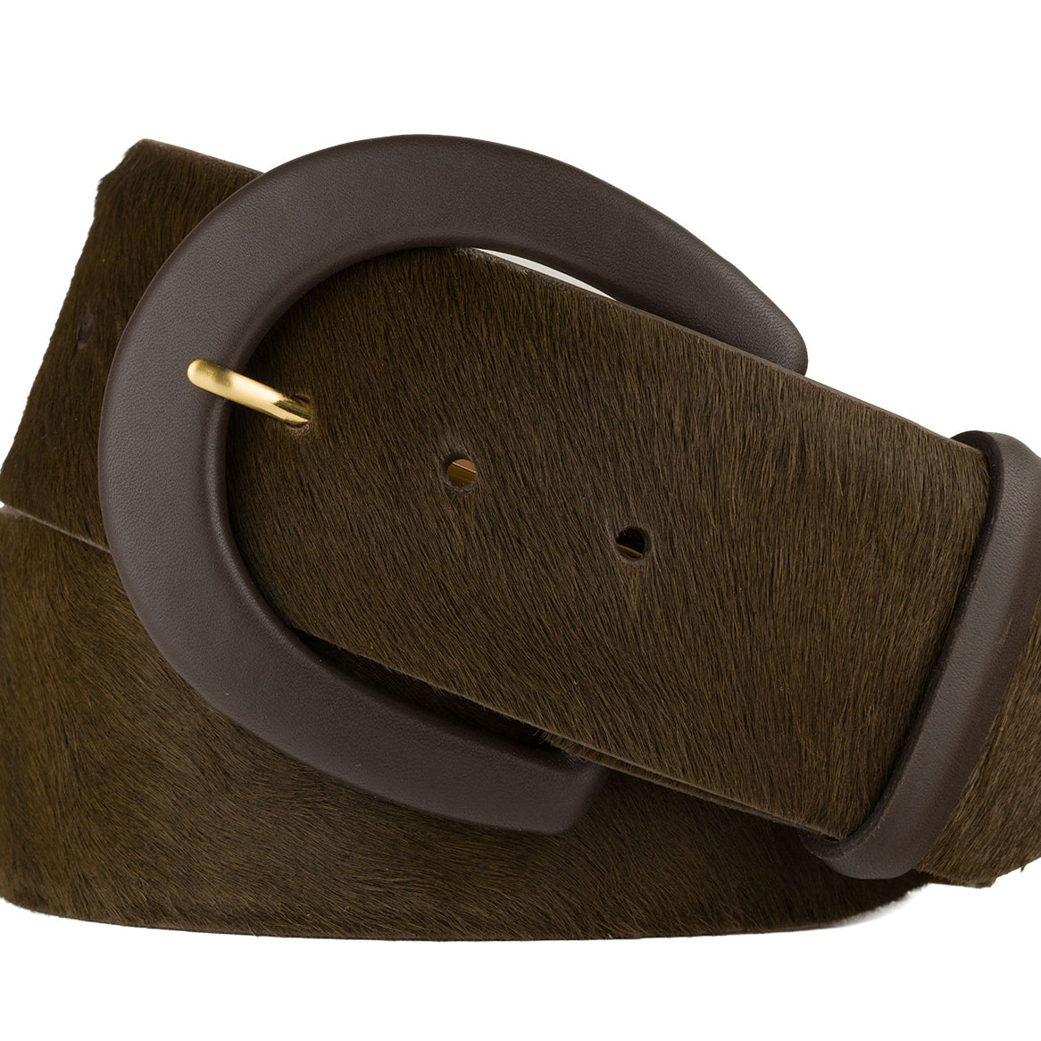 Fashion Black Wide Calf Hair Belt with Covered Buckle